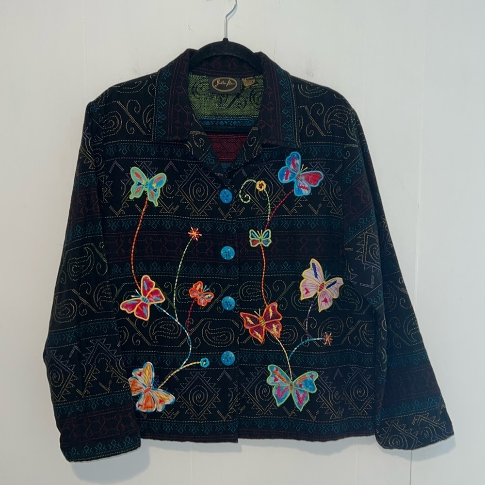 Julia Kim Women’s Embroidered & Decoration Butterfly Jacket  Size L
